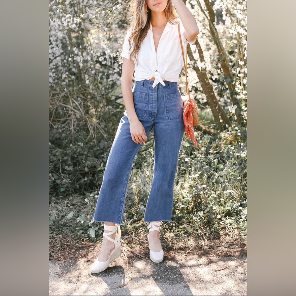 Vintage dark wash wide leg sailor crop jeans